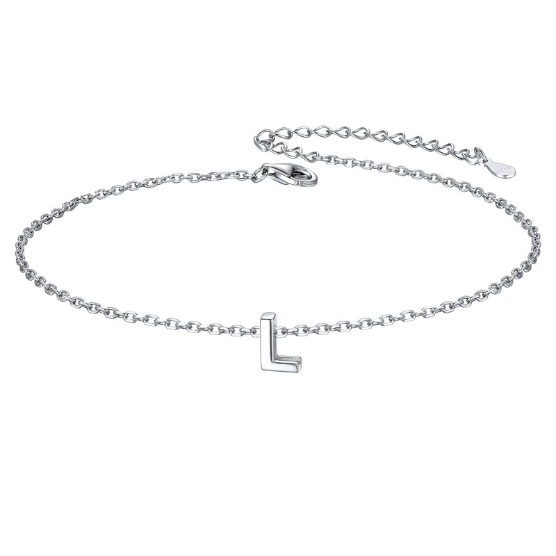 Sterling Silver Initial Cable Chain Ankle Bracelet for