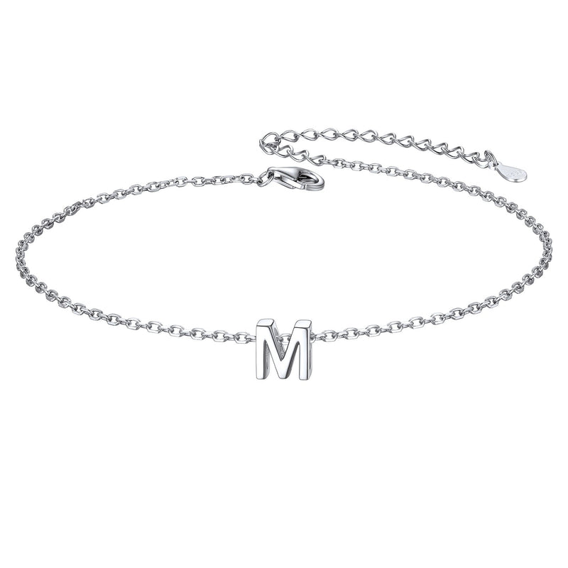 Sterling Silver Initial Cable Chain Ankle Bracelet for