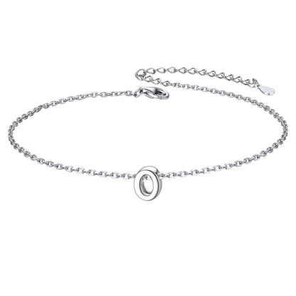 Sterling Silver Initial Cable Chain Ankle Bracelet for