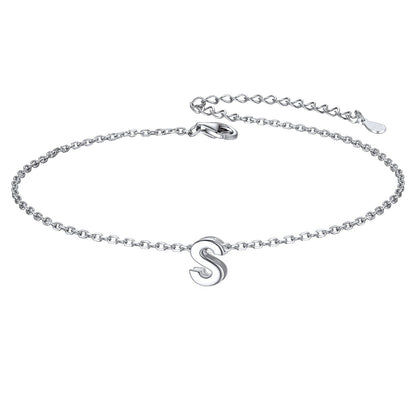 Sterling Silver Initial Cable Chain Ankle Bracelet for