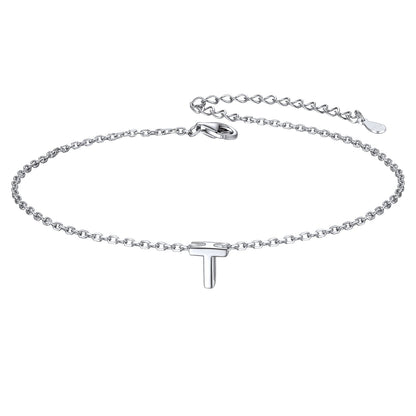 Sterling Silver Initial Cable Chain Ankle Bracelet for