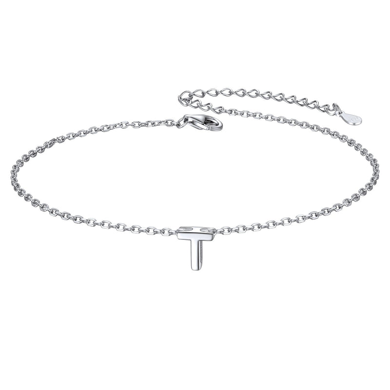 Sterling Silver Initial Cable Chain Ankle Bracelet for