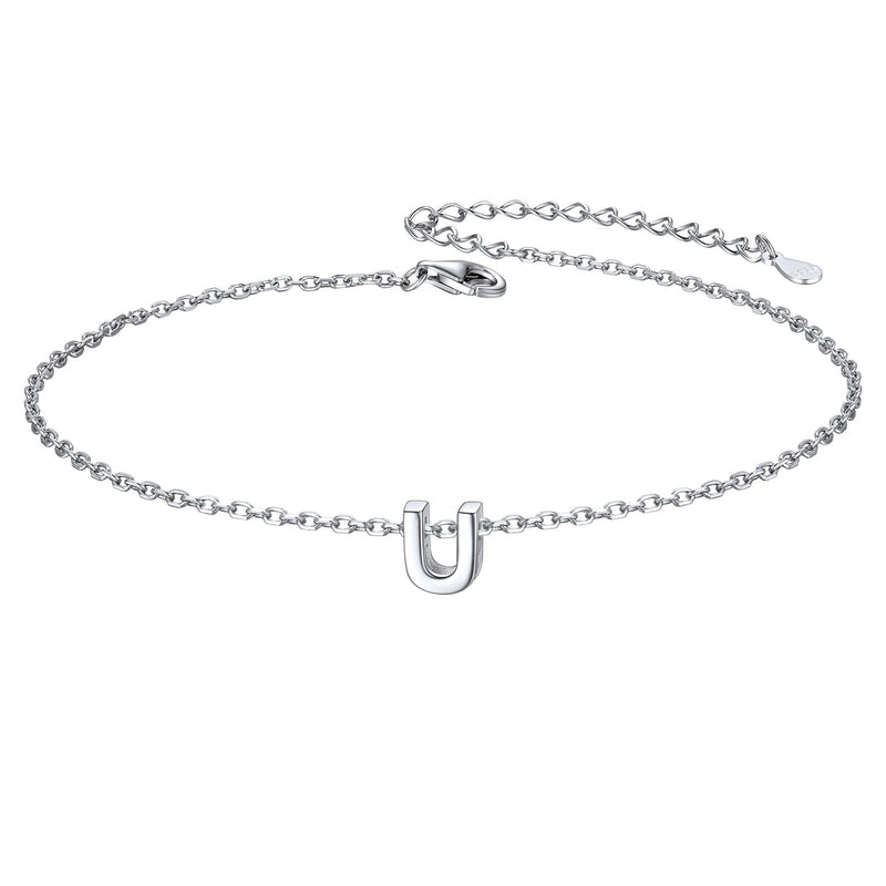 Sterling Silver Initial Cable Chain Ankle Bracelet for
