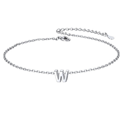 Sterling Silver Initial Cable Chain Ankle Bracelet for
