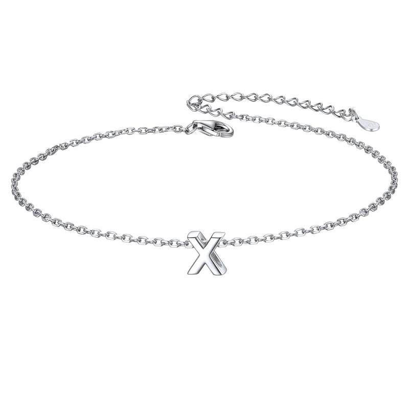Sterling Silver Initial Cable Chain Ankle Bracelet for