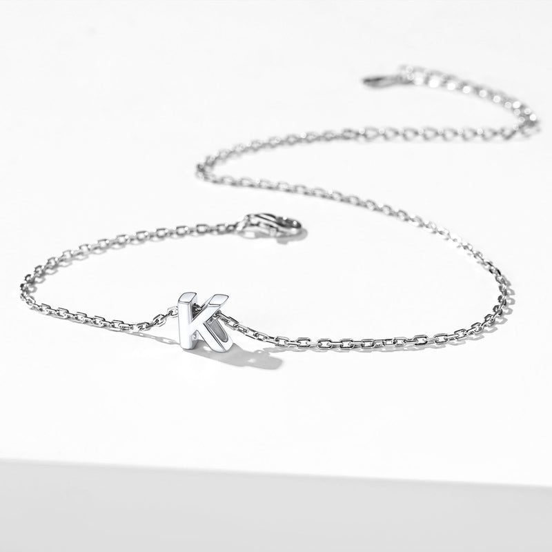 Sterling Silver Initial Cable Chain Ankle Bracelet for