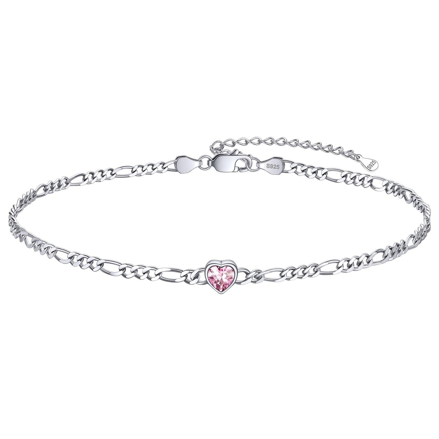 Personalized Sterling Silver Birthstone Dainty Heart Anklet for