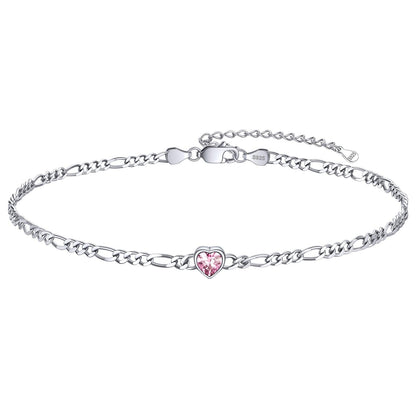 Personalized Sterling Silver Birthstone Dainty Heart Anklet for