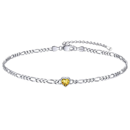 Personalized Sterling Silver Birthstone Dainty Heart Anklet for
