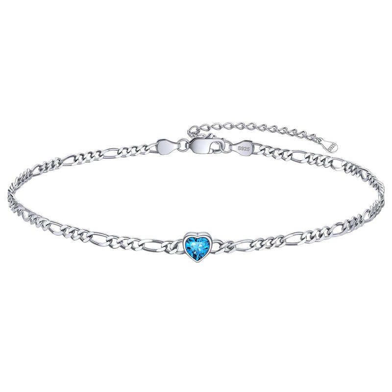 Personalized Sterling Silver Birthstone Dainty Heart Anklet for