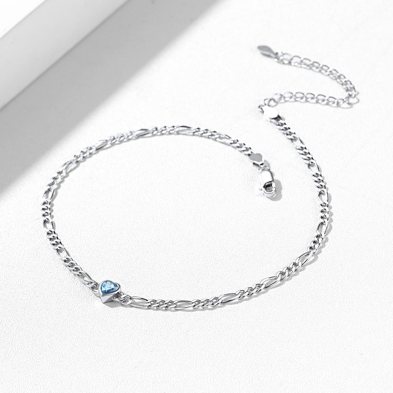 Personalized Sterling Silver Birthstone Dainty Heart Anklet for