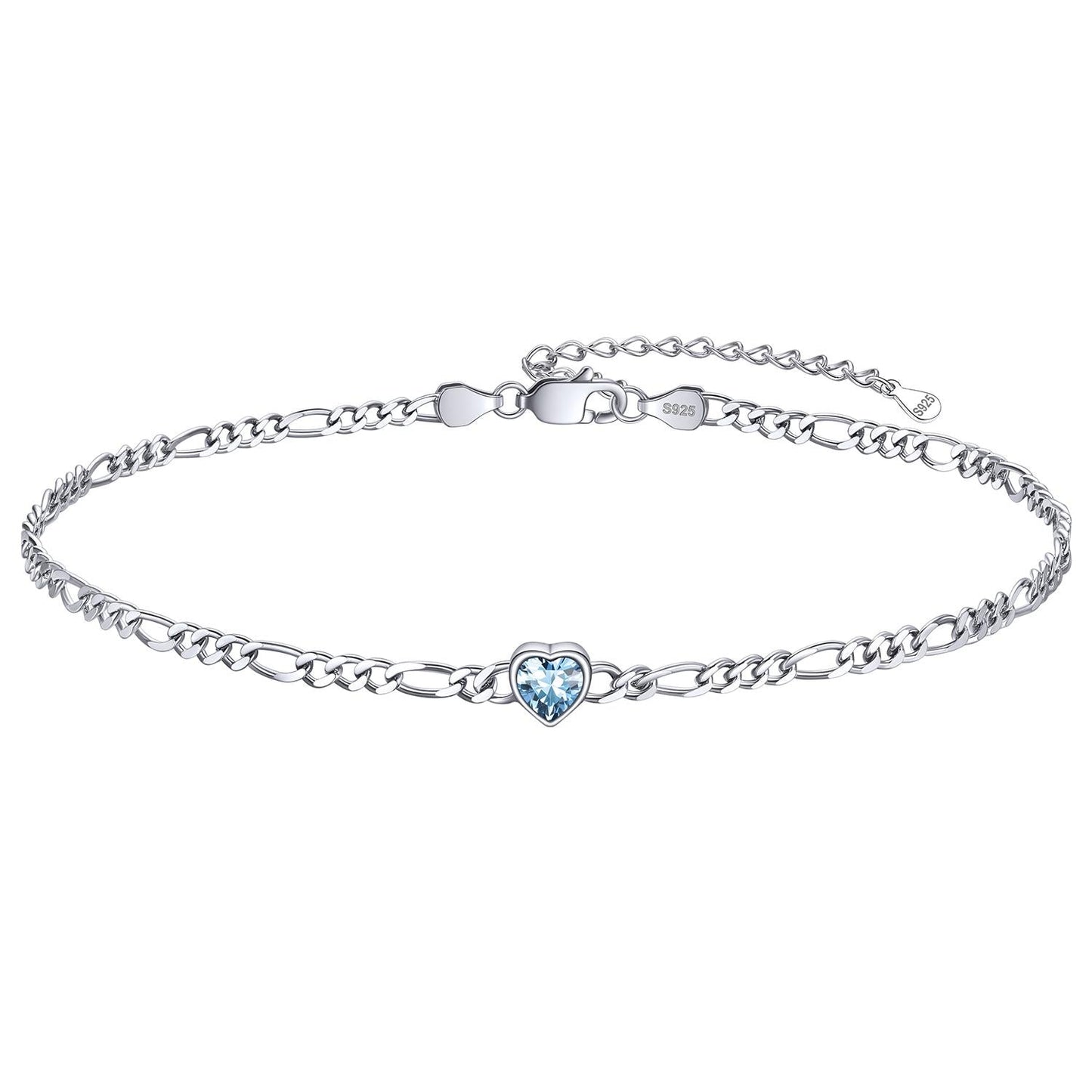 Personalized Sterling Silver Birthstone Dainty Heart Anklet for