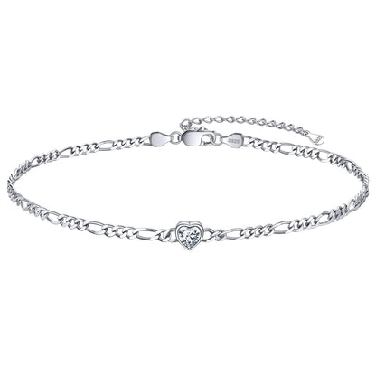 Personalized Sterling Silver Birthstone Dainty Heart Anklet for