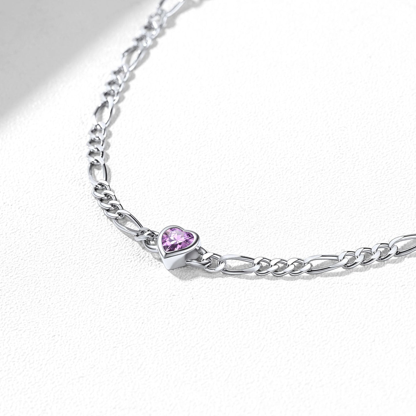 Personalized Sterling Silver Birthstone Dainty Heart Anklet for