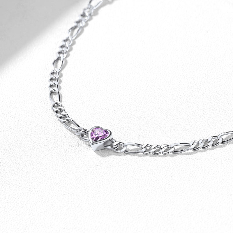 Personalized Sterling Silver Birthstone Dainty Heart Anklet for