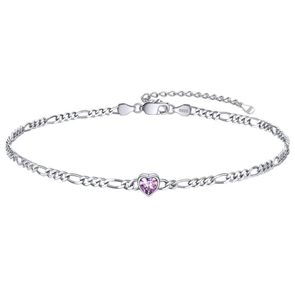 Personalized Sterling Silver Birthstone Dainty Heart Anklet for
