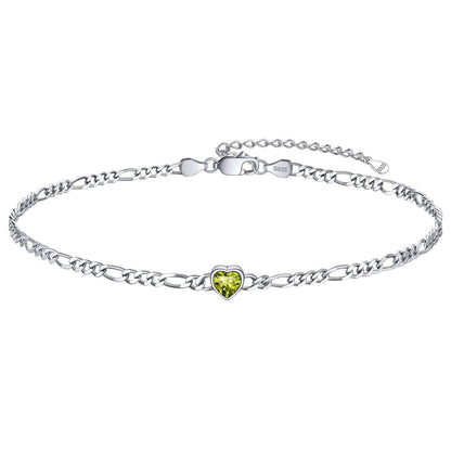Personalized Sterling Silver Birthstone Dainty Heart Anklet for