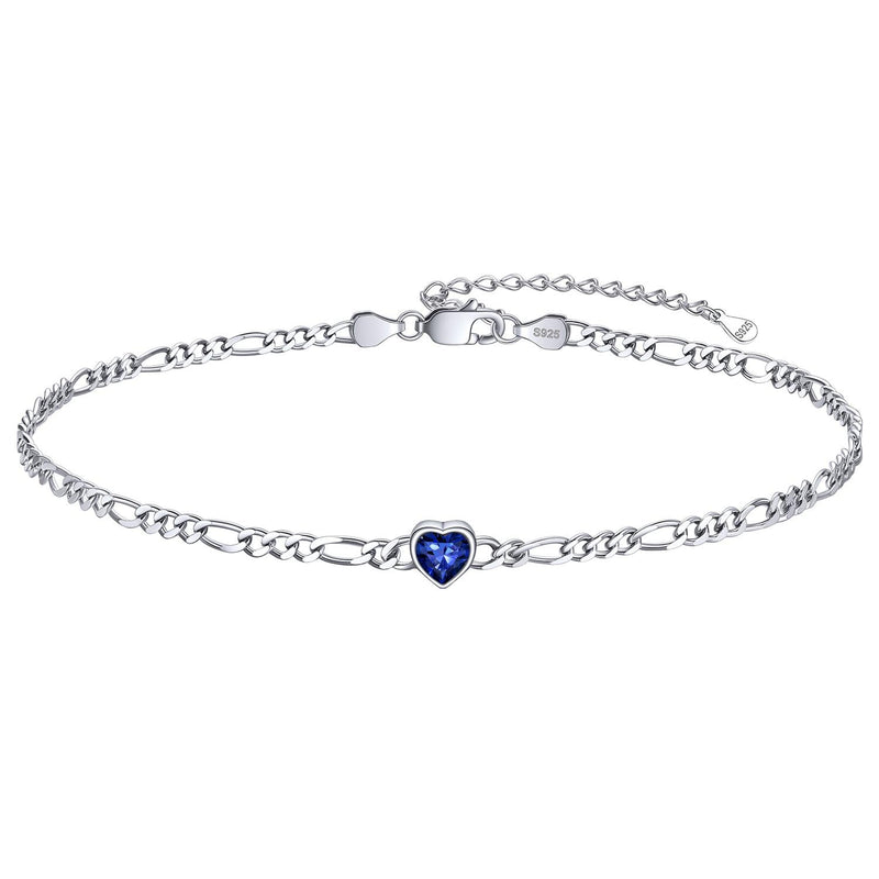 Personalized Sterling Silver Birthstone Dainty Heart Anklet for
