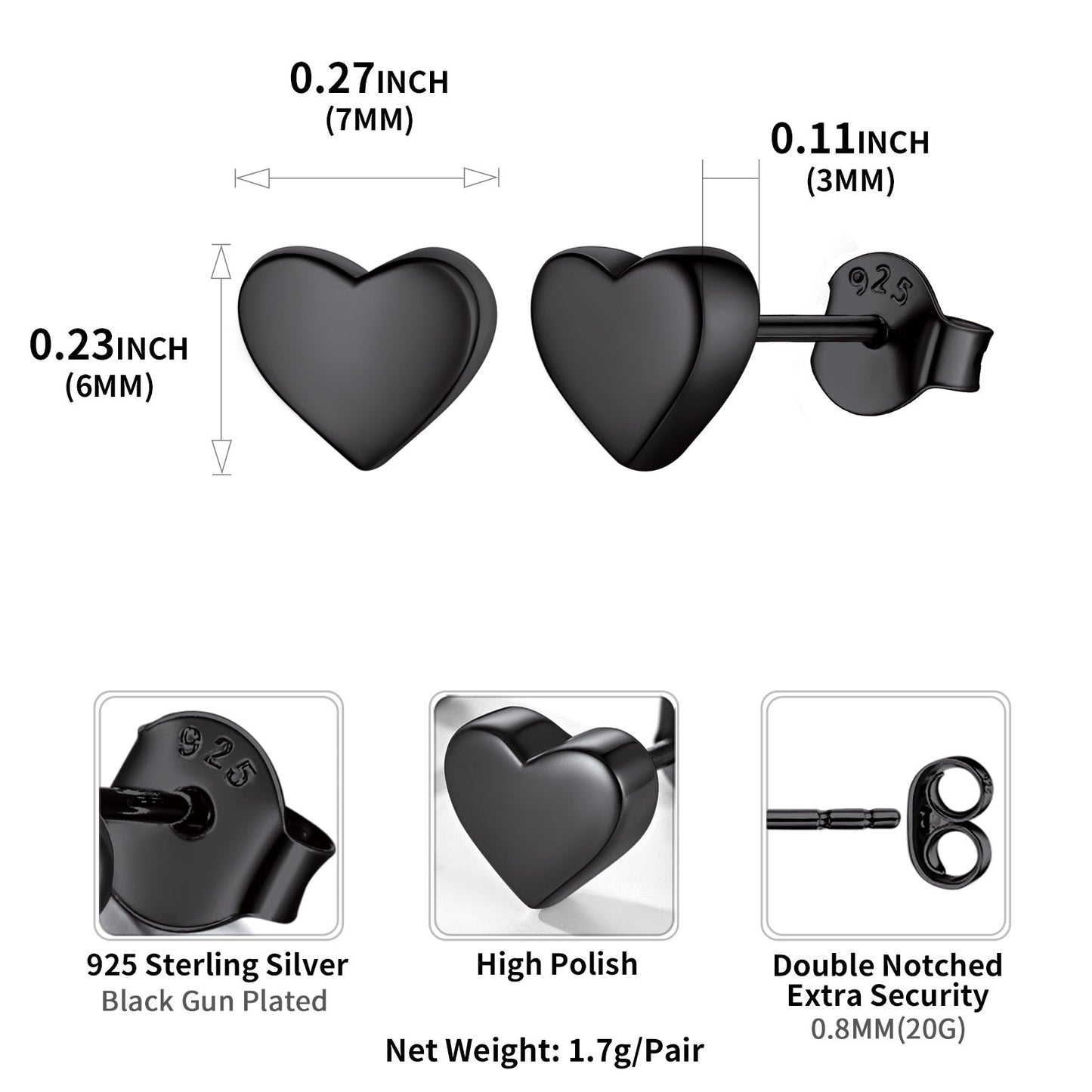 Sterling Silver Heart Stud Earrings for Kids