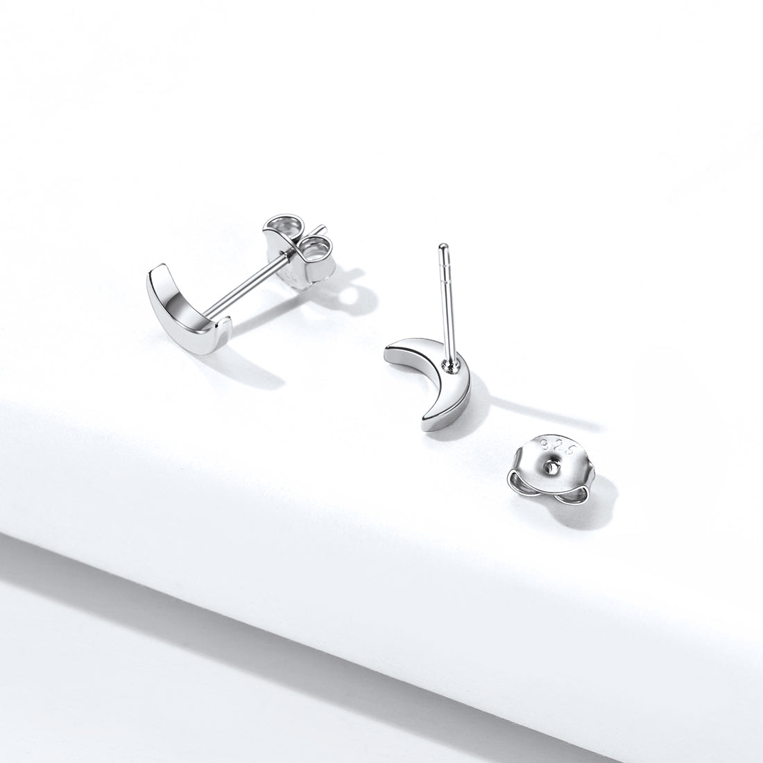 Sterling Silver Moon Stud Earrings for