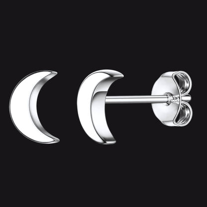 Sterling Silver Moon Stud Earrings for