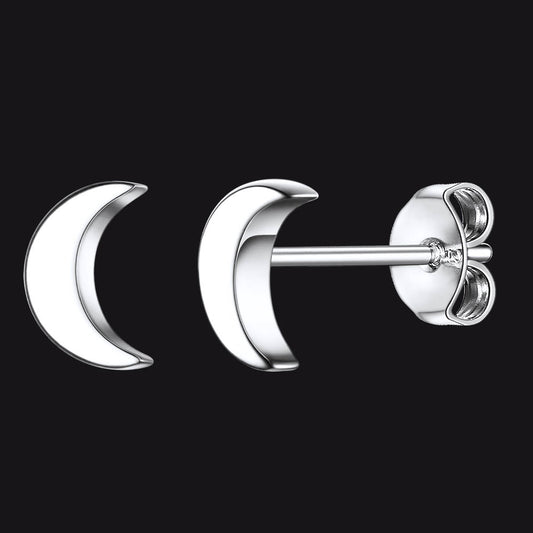Sterling Silver Moon Stud Earrings for