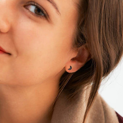 Sterling Silver Moon Stud Earrings for