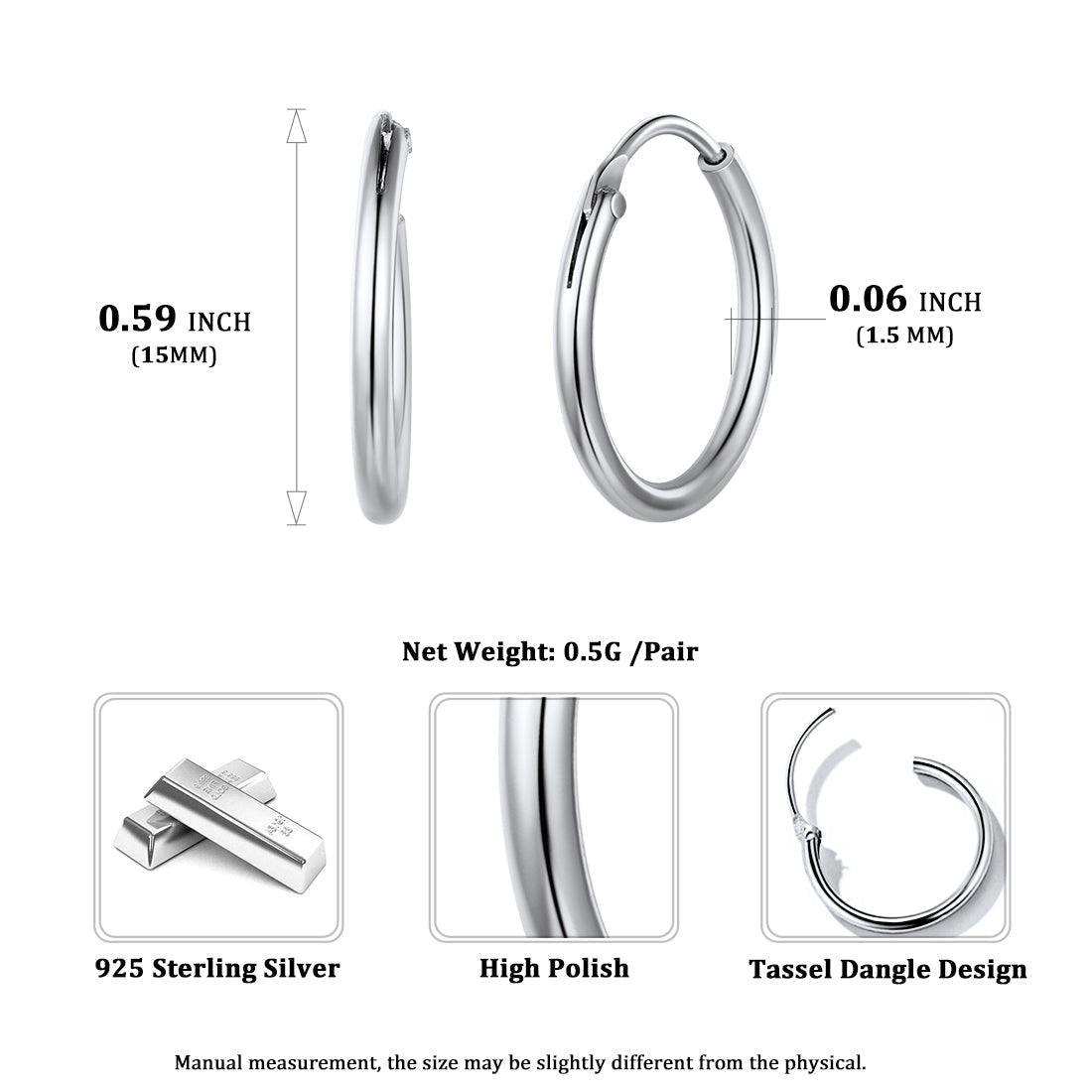 Classic Sterling Silver Piercing Hollow Hoop Earrings for