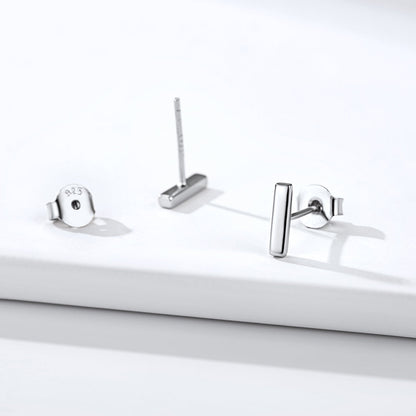 Sterling Silver Simple Bar Stud Earrings for