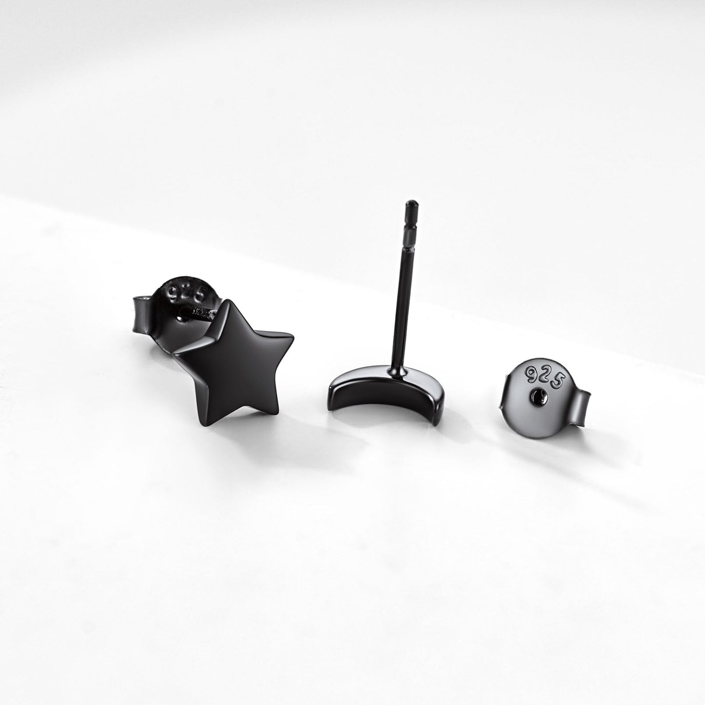 Sterling Silver Star Moon Stud Earrings for