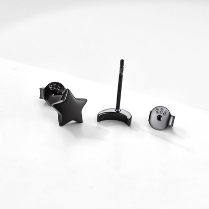 Sterling Silver Star Moon Stud Earrings for