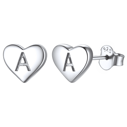Sterling Silver Heart Initial Letter Stud Earrings for Girl Baby