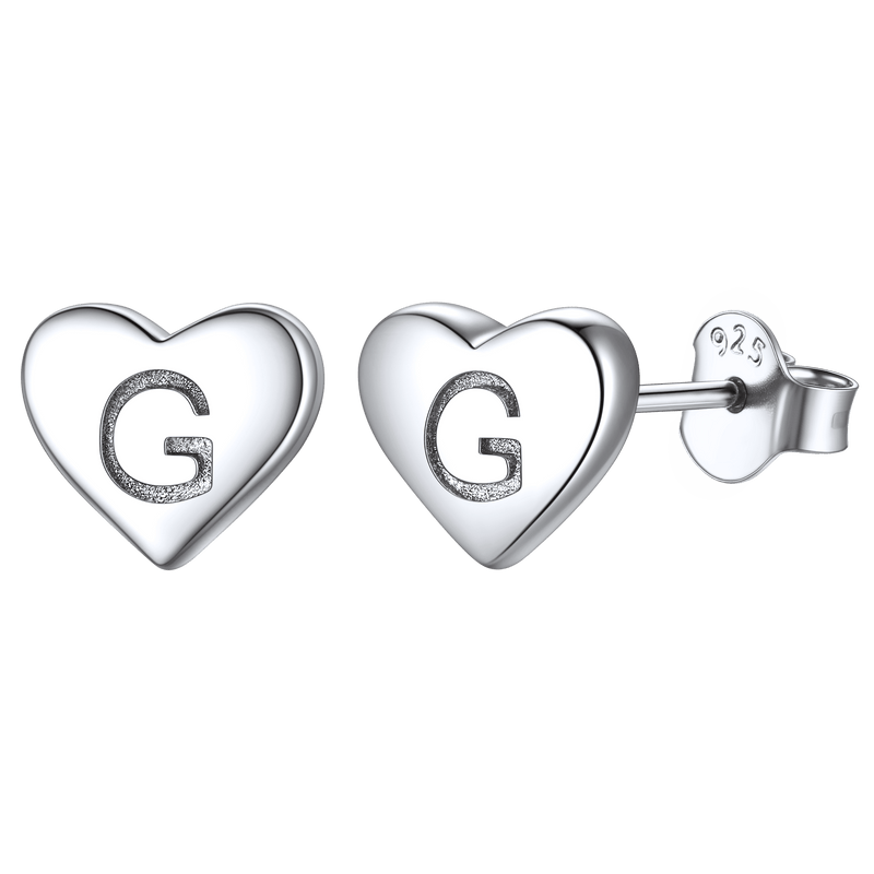 Sterling Silver Heart Initial Letter Stud Earrings for Girl Baby