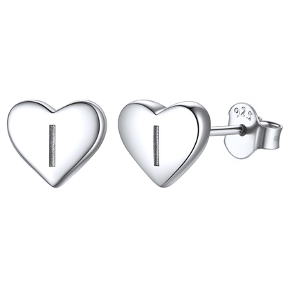 Sterling Silver Heart Initial Letter Stud Earrings for Girl Baby