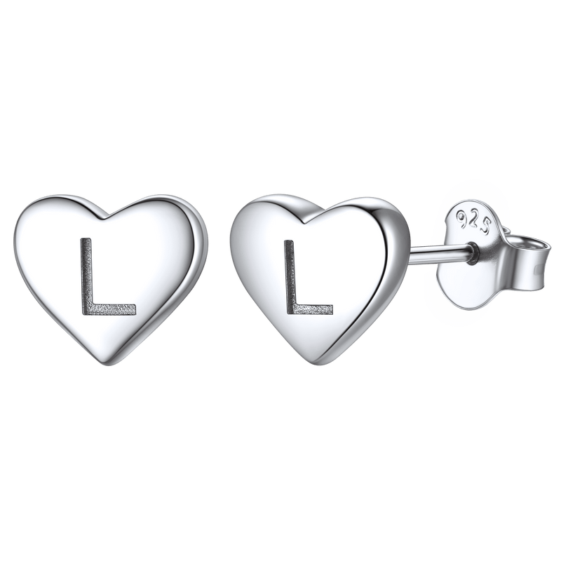 Sterling Silver Heart Initial Letter Stud Earrings for Girl Baby