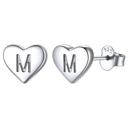 Sterling Silver Heart Initial Letter Stud Earrings for Girl Baby