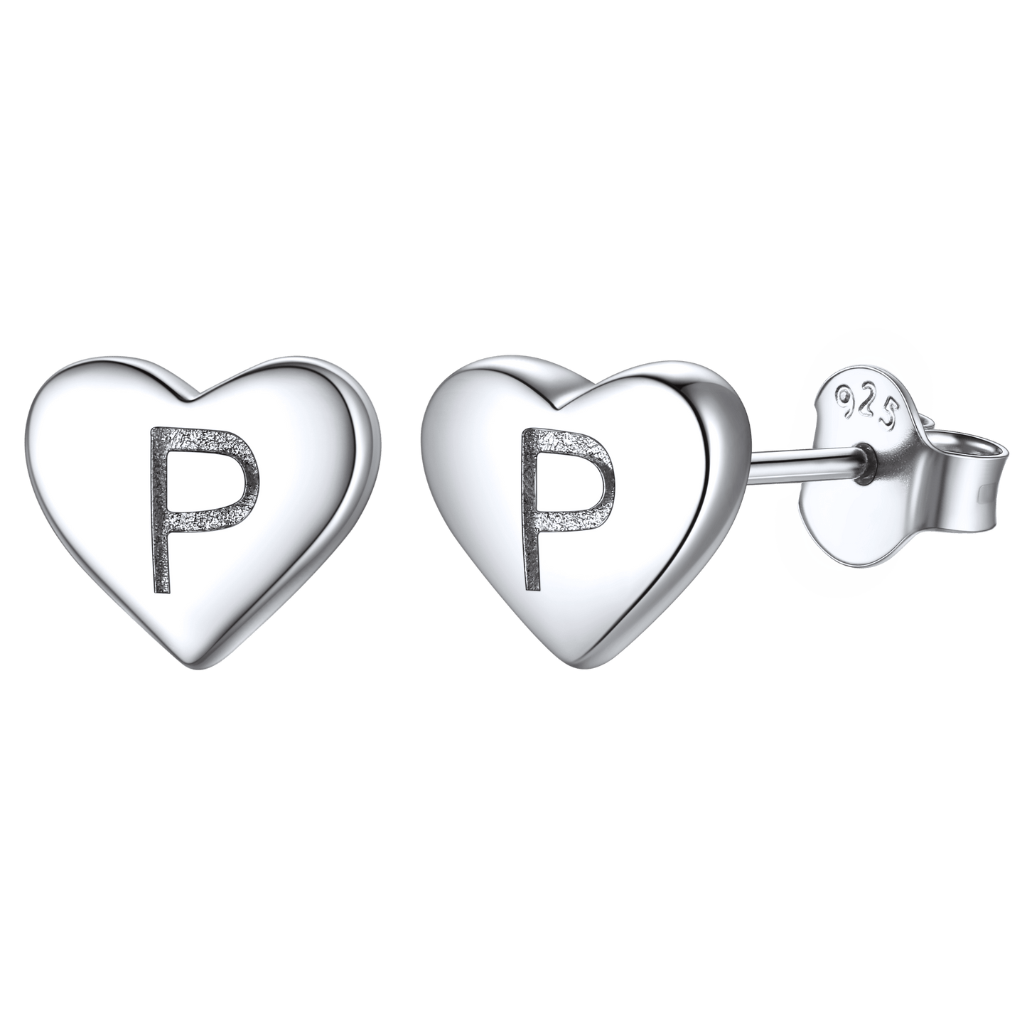 Sterling Silver Heart Initial Letter Stud Earrings for Girl Baby