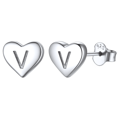 Sterling Silver Heart Initial Letter Stud Earrings for Girl Baby