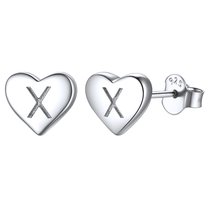 Sterling Silver Heart Initial Letter Stud Earrings for Girl Baby