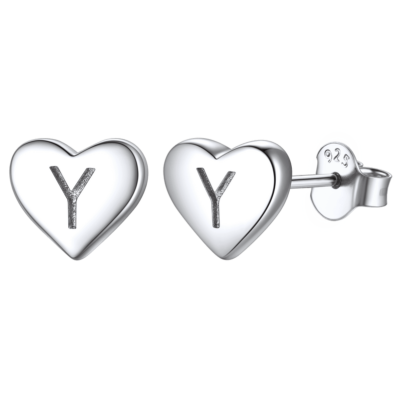Sterling Silver Heart Initial Letter Stud Earrings for Girl Baby