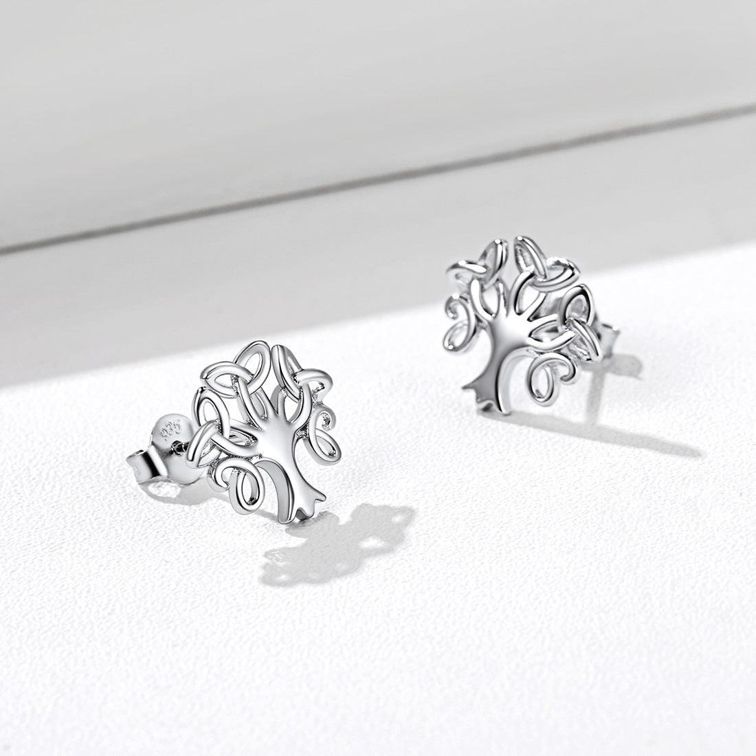 Silver Celtic Knot Tree of Life Stud Earrings for