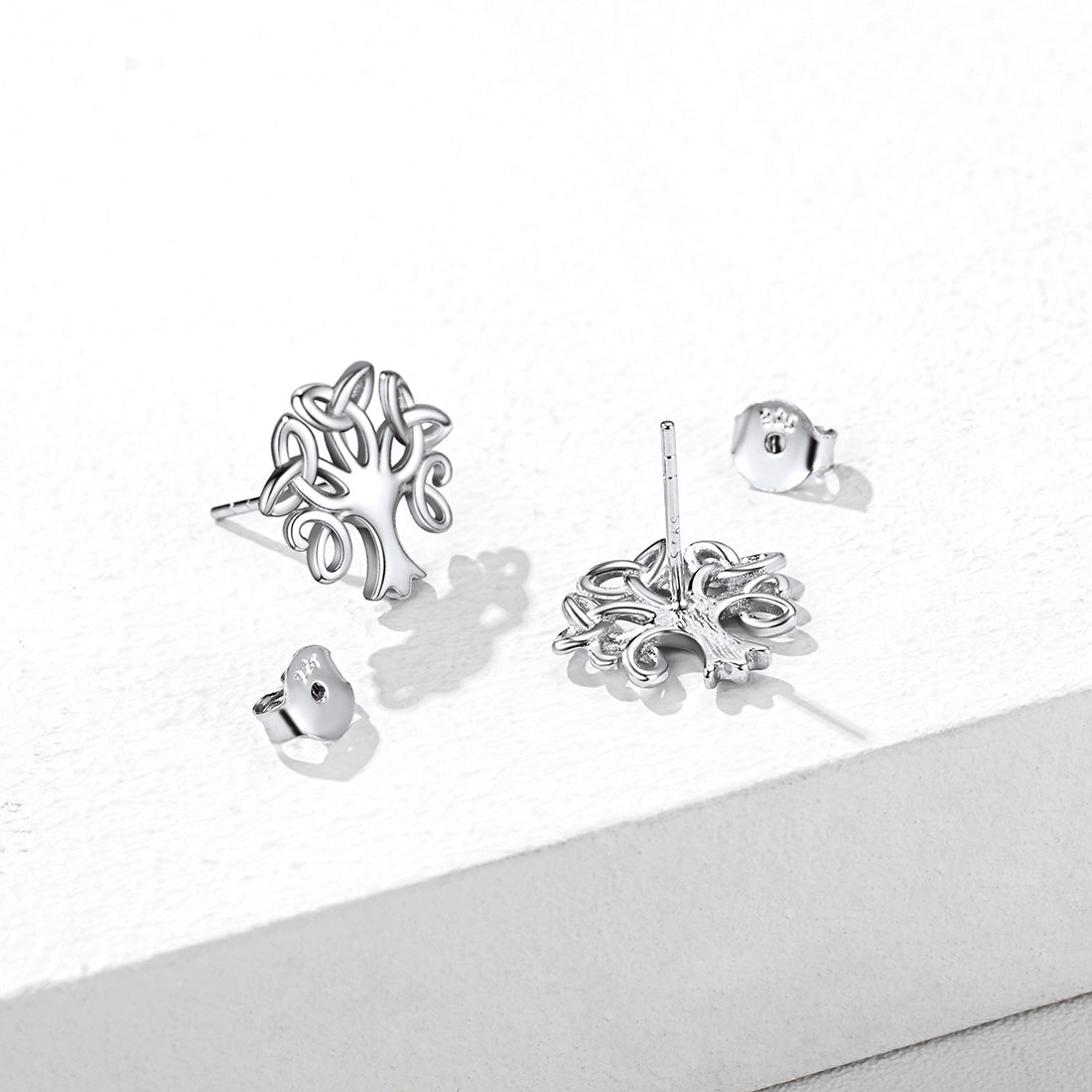 Silver Celtic Knot Tree of Life Stud Earrings for