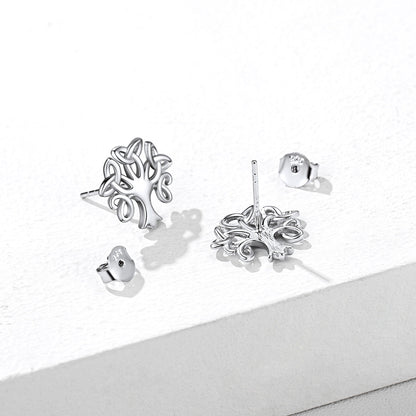 Silver Celtic Knot Tree of Life Stud Earrings for