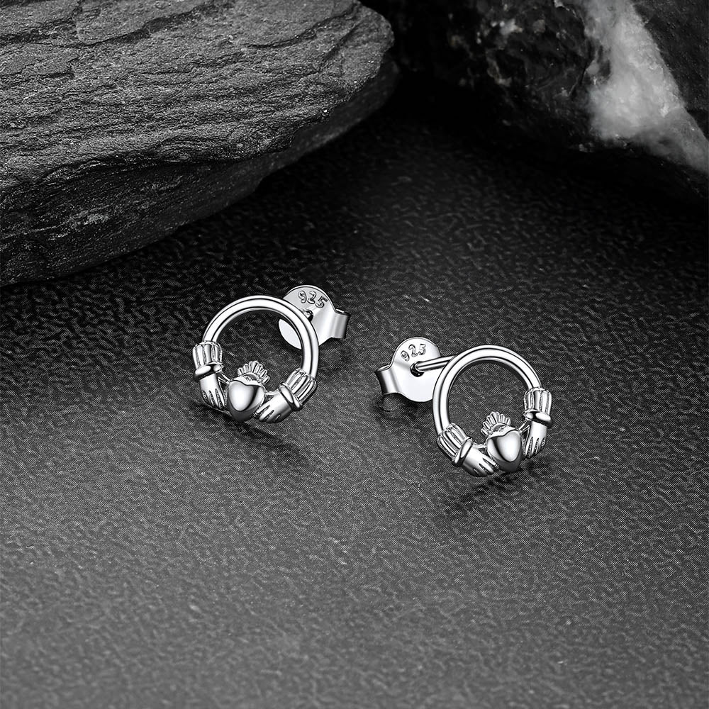 Sterling Silver Irish Celtic Claddagh Stud Earrings for