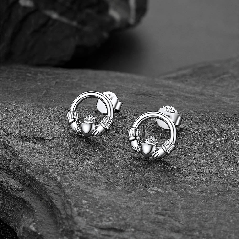 Sterling Silver Irish Celtic Claddagh Stud Earrings for