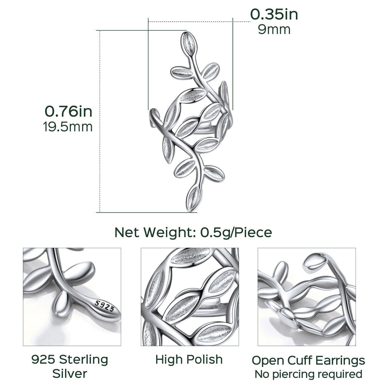 Sterling Silver Leaf Non Piercing Clip on Cartilage Ear Cuff Earrings 1pc