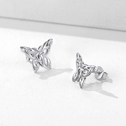 Silver Celtic Butterfly Stud Earrings for