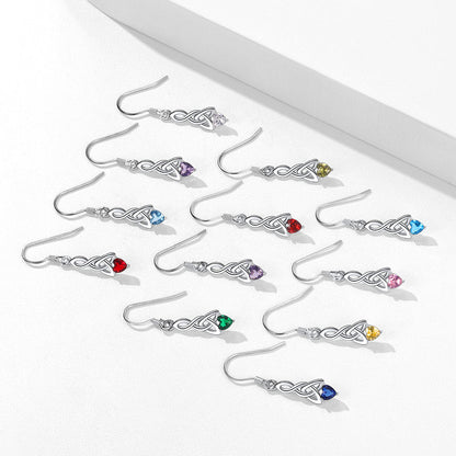 Sterling Silver Celtic Knot With Heart Birthstone Drop Earrings for