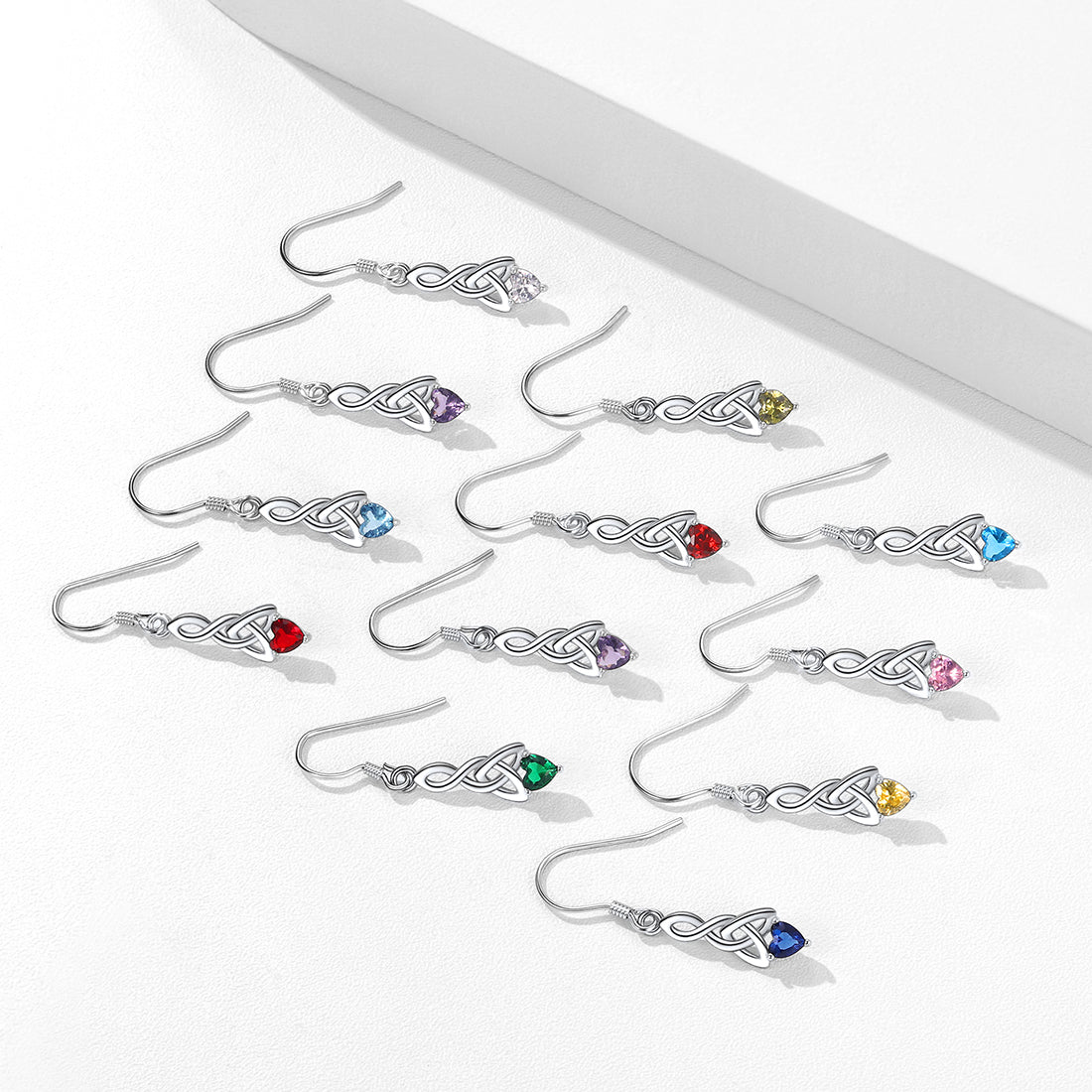 Sterling Silver Celtic Knot With Heart Birthstone Drop Earrings for