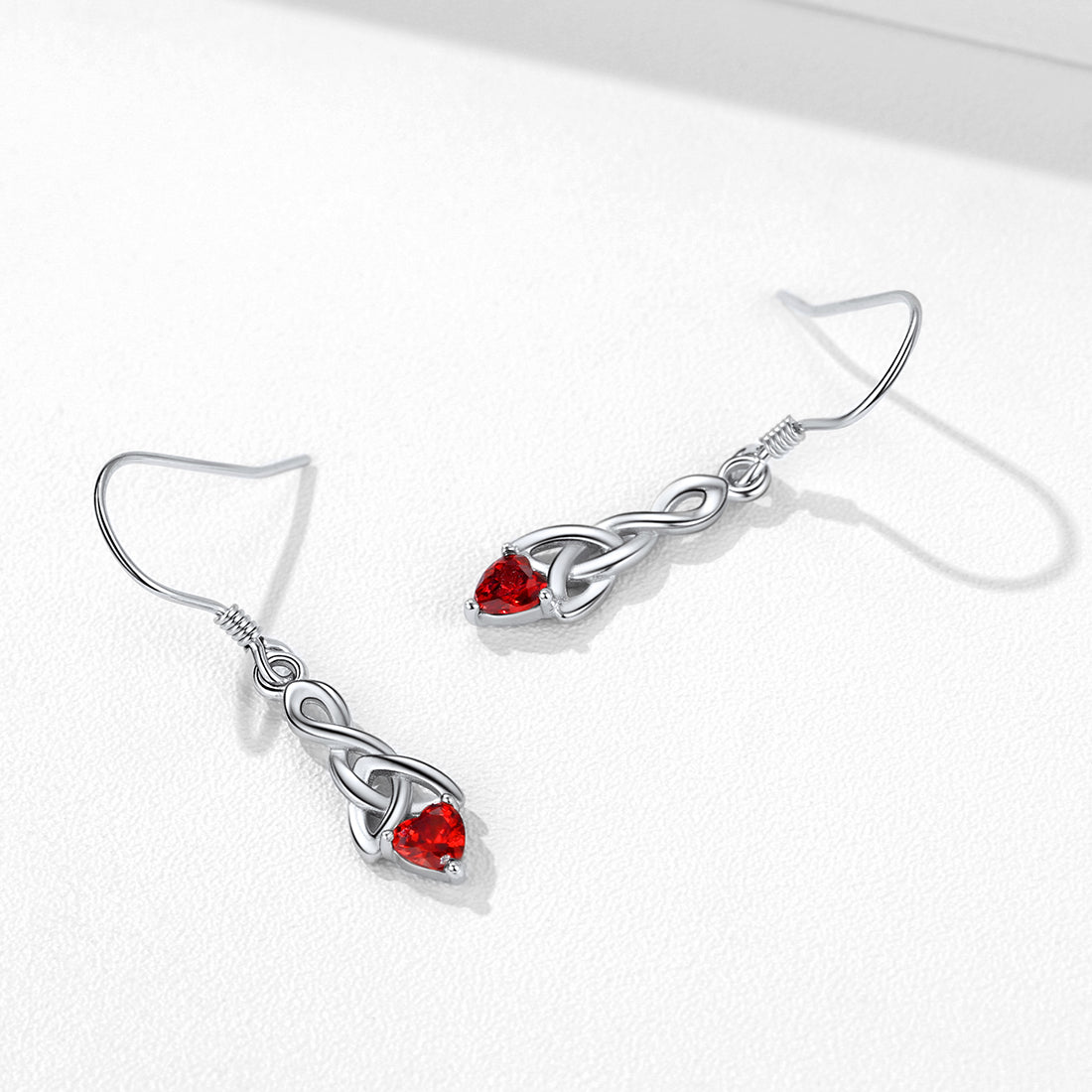 Sterling Silver Celtic Knot With Heart Birthstone Drop Earrings for